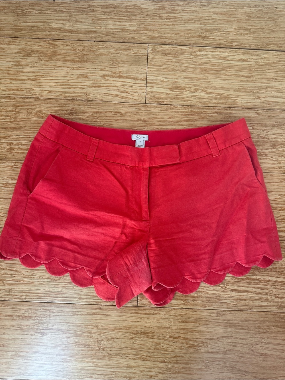 J. Crew Red Scallop-Hem High Waist Women's Shorts